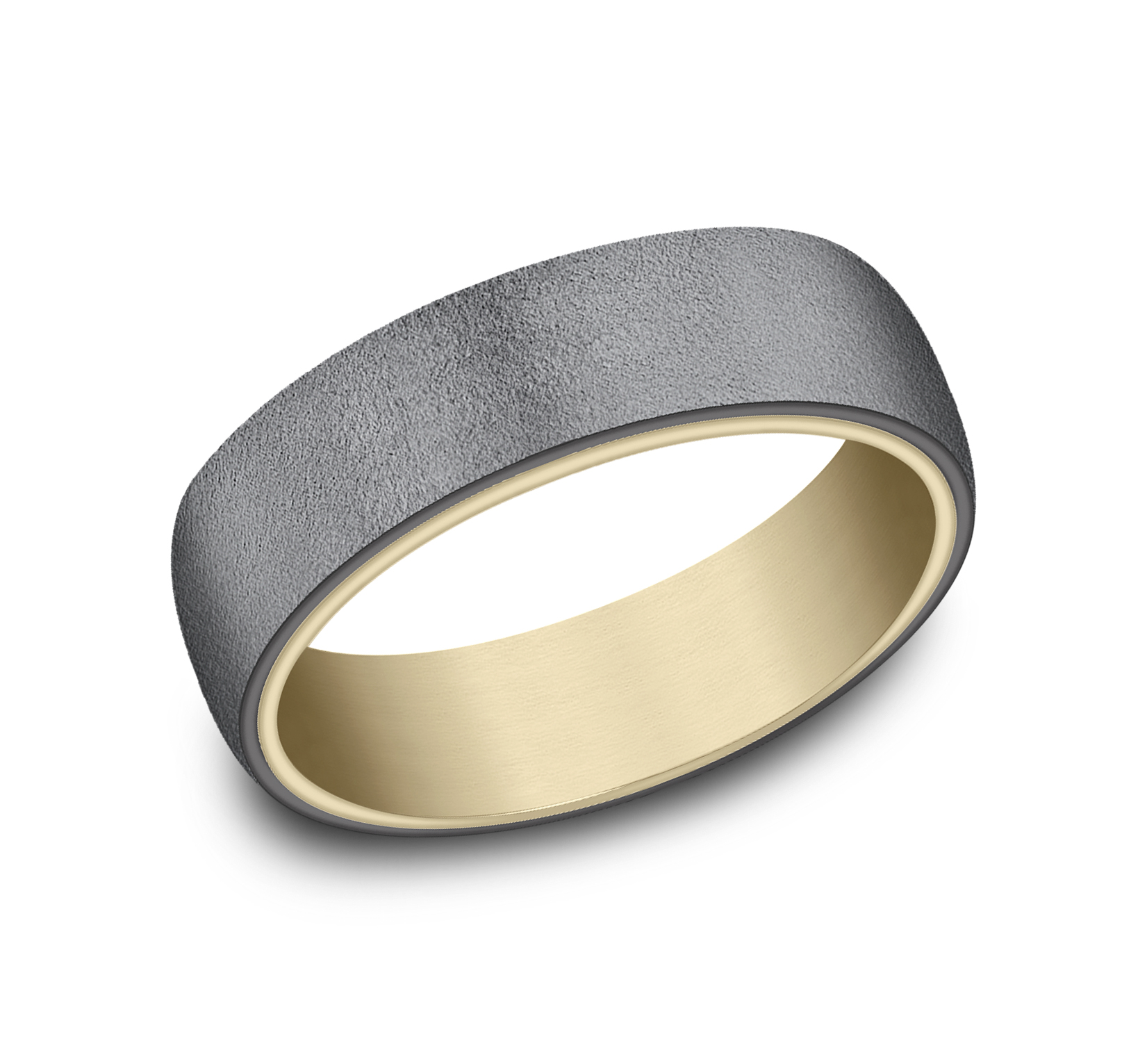 14k Yellow Gold Men's Band with Wire Brushed finish Tantalum Surface, 6.5mm