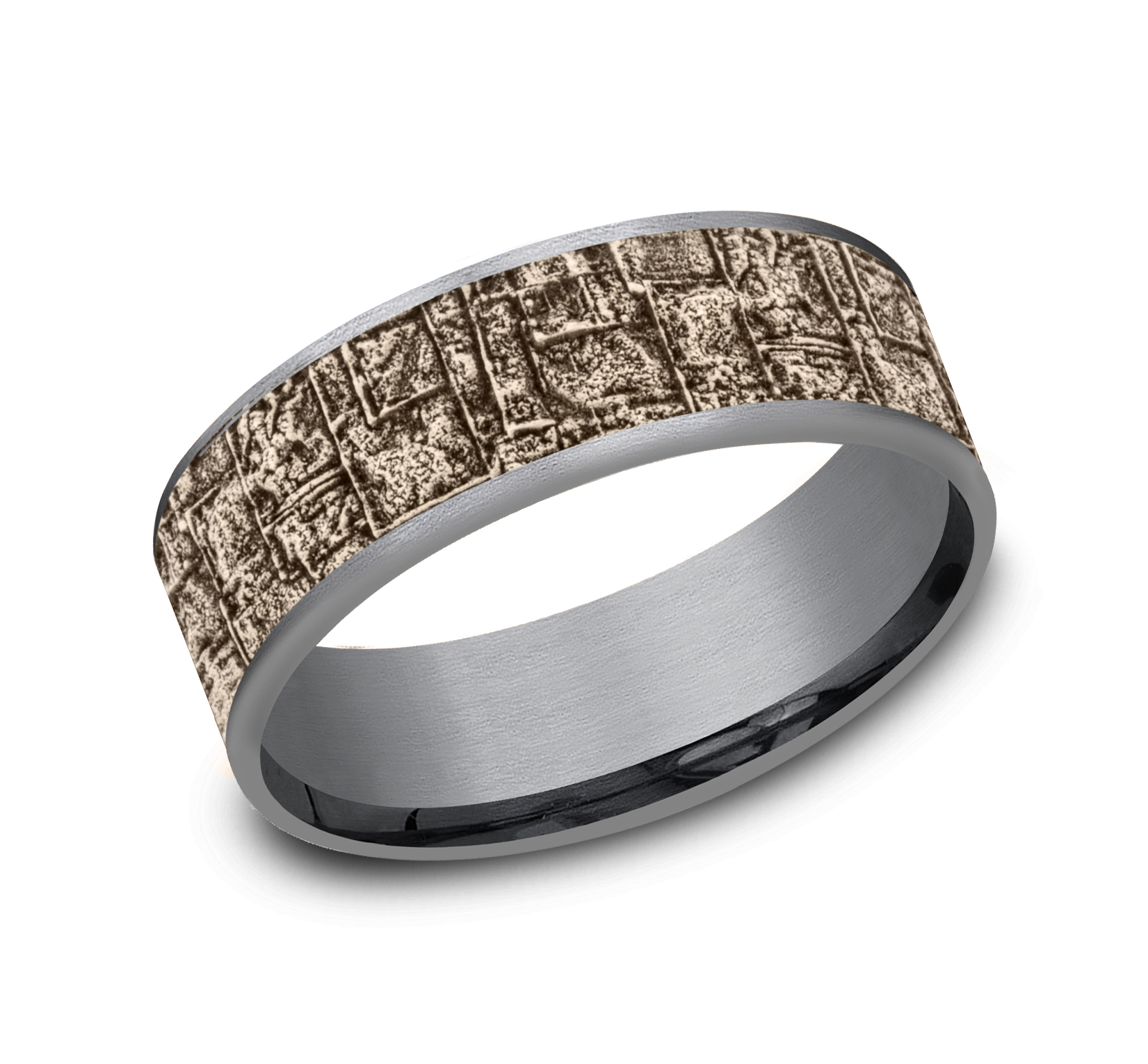 Bamboo Patterned 14k Rose Gold Center Tantalum Men's Band, 7.5mm