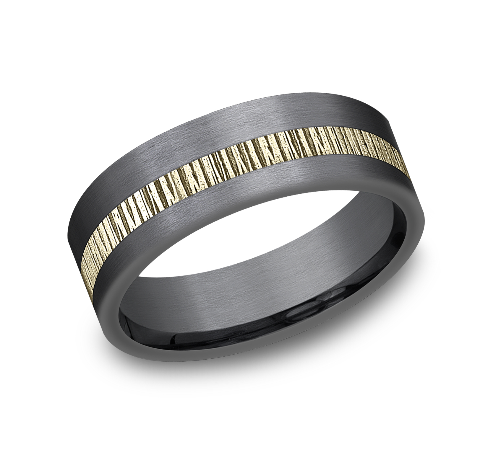 Darkened Tantalum Men's Band with 14k Yellow Gold Offset Strip, 7mm