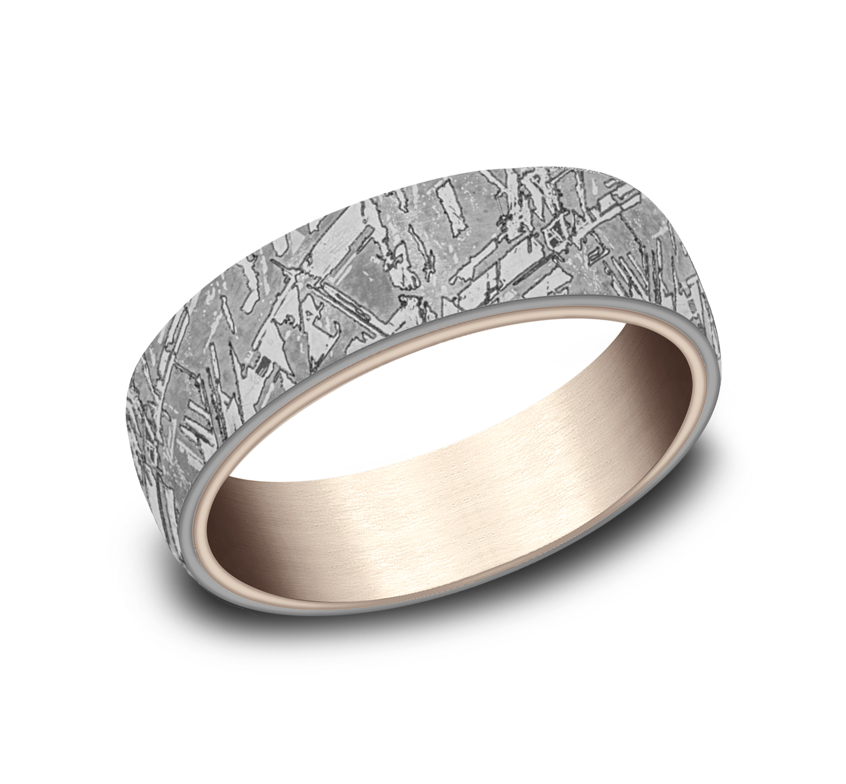 Grey Tantalum & 14k Rose Gold Faux Meteorite Men's Band, 6.5mm 