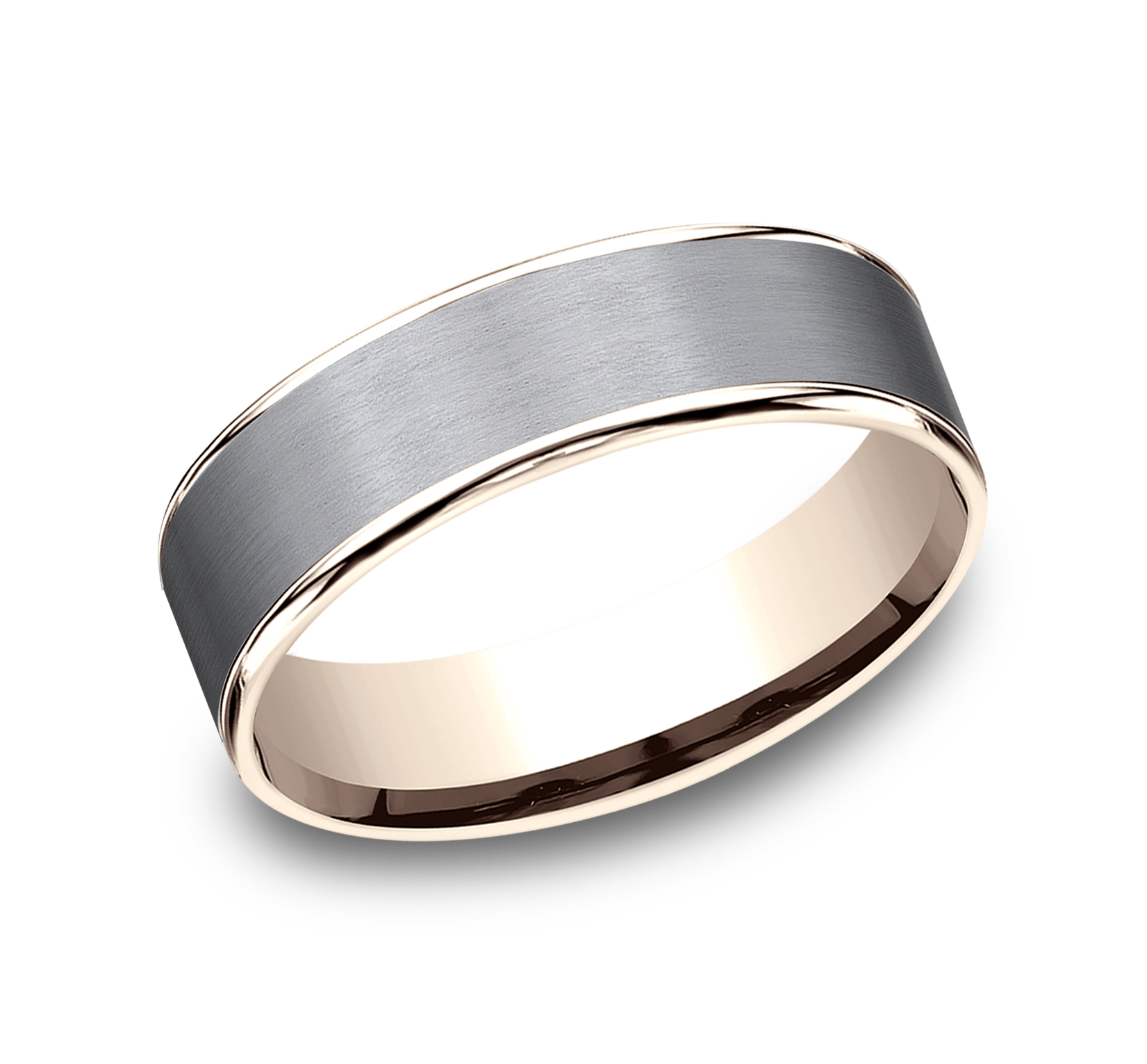 Grey Tantalum Center 14k Rose Gold Men's Band, 6.5mm