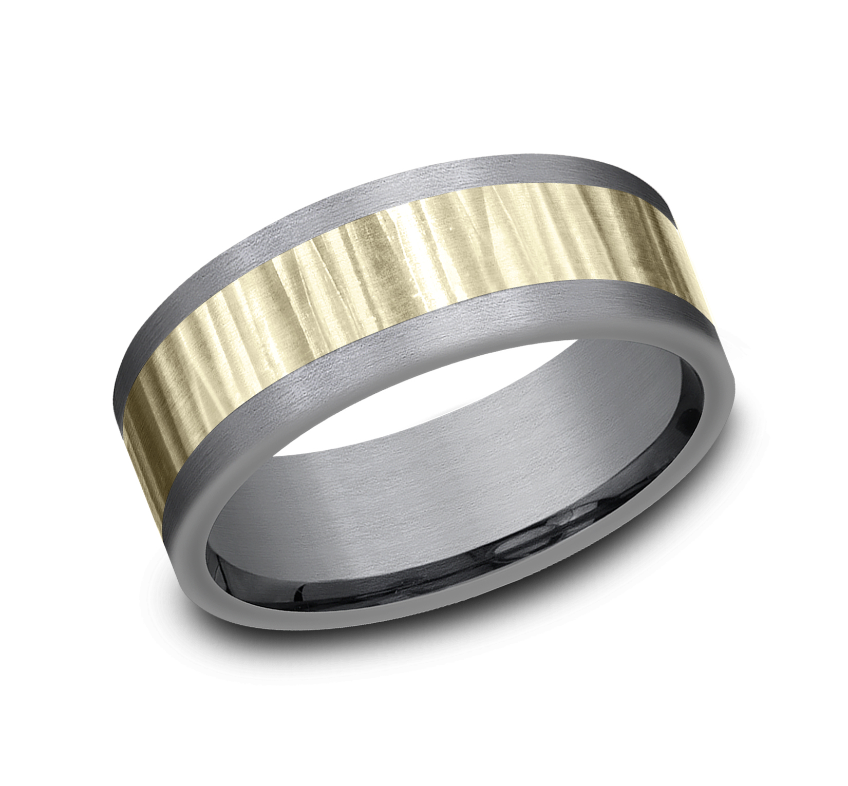 Hammered Finish 14k Yellow Gold Center Tantalum Men's Band, 8mm