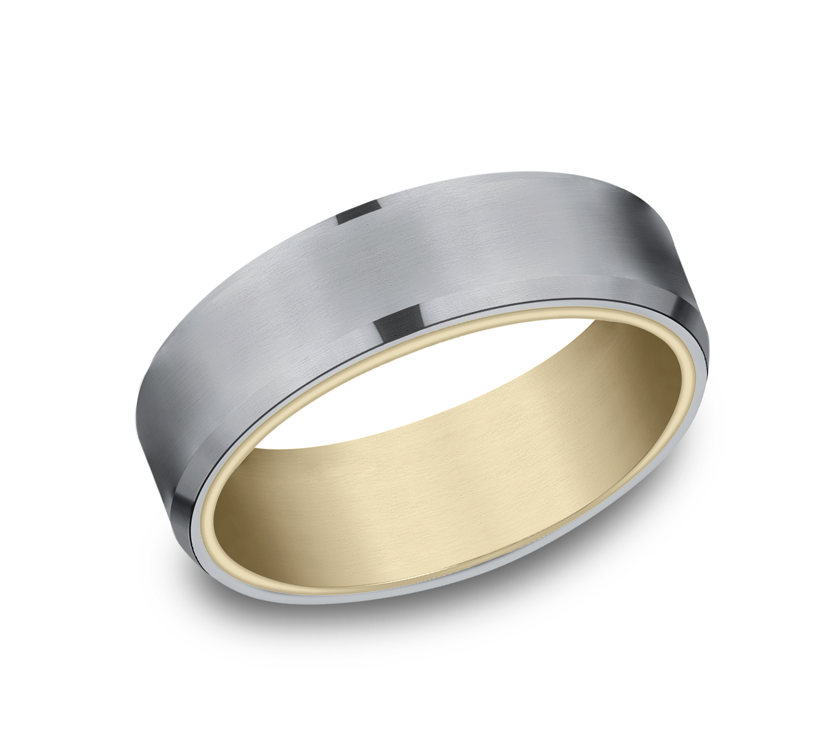 Satin Finished Grey Tantalum Center 14k Yellow Gold Men's Band, 6.5mm