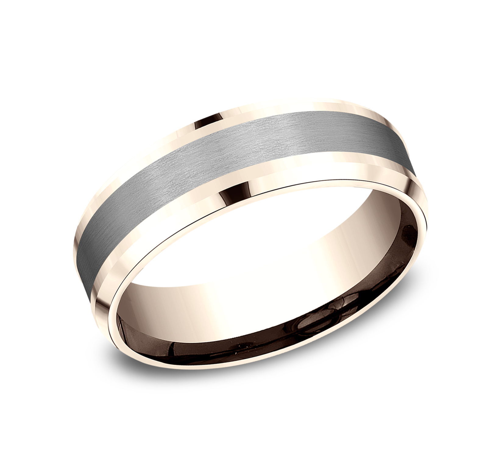 Satin Finished Grey Tantalum Center & 14k Rose Gold Men's Ring, 7mm