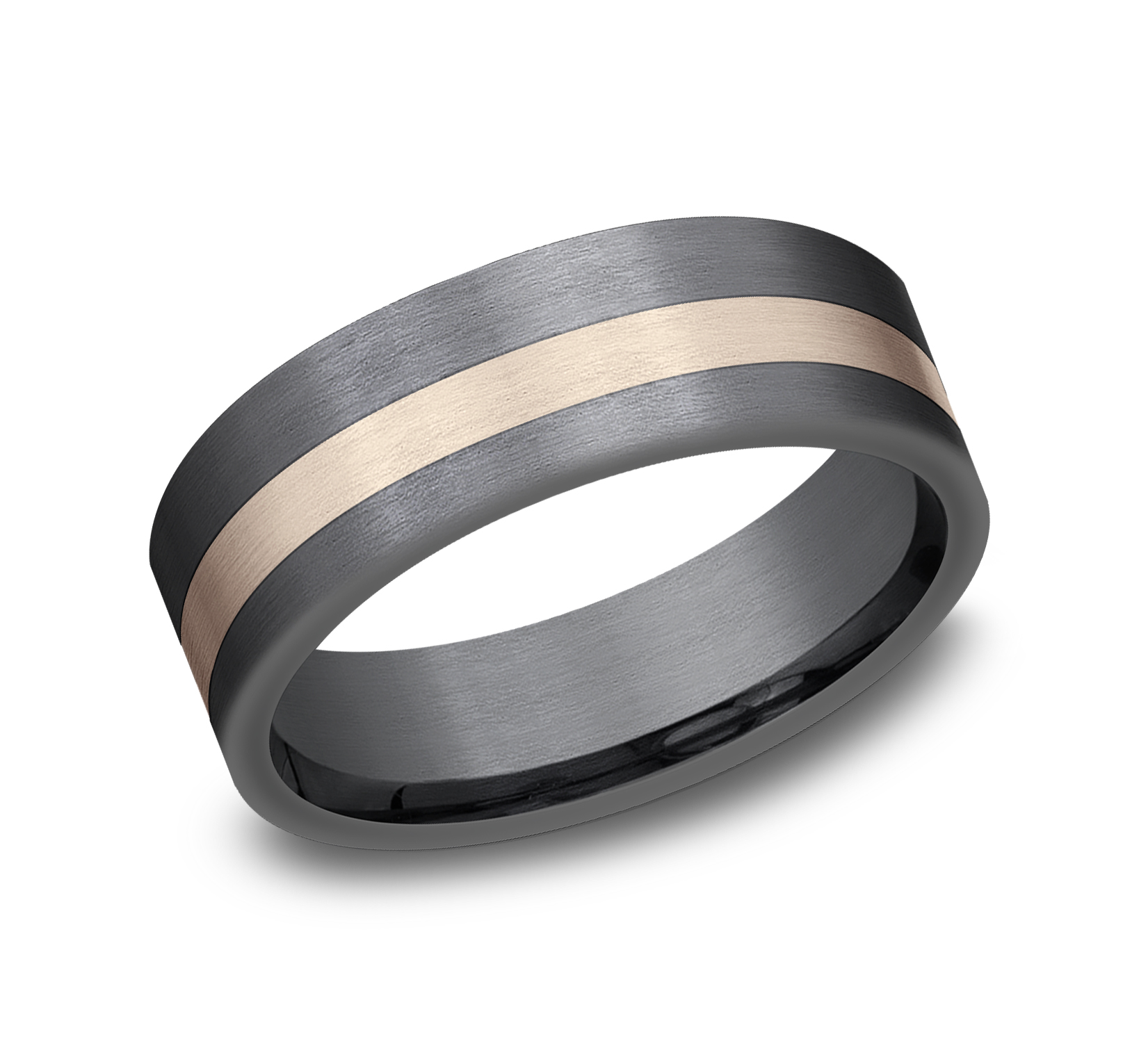 Tantalum Men's Band with 14k Rose Gold Offset Stripe, 7mm