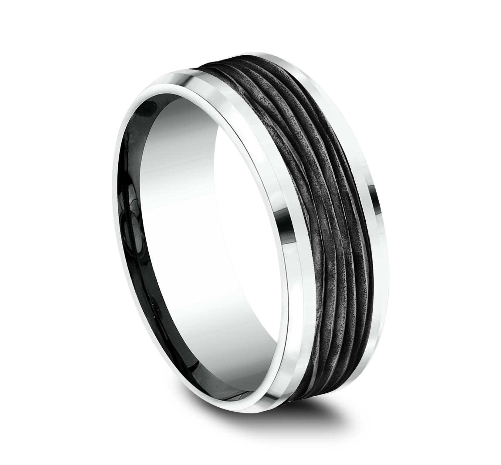 14k White Gold & Black Titanium Center Men's Band, 8mm 