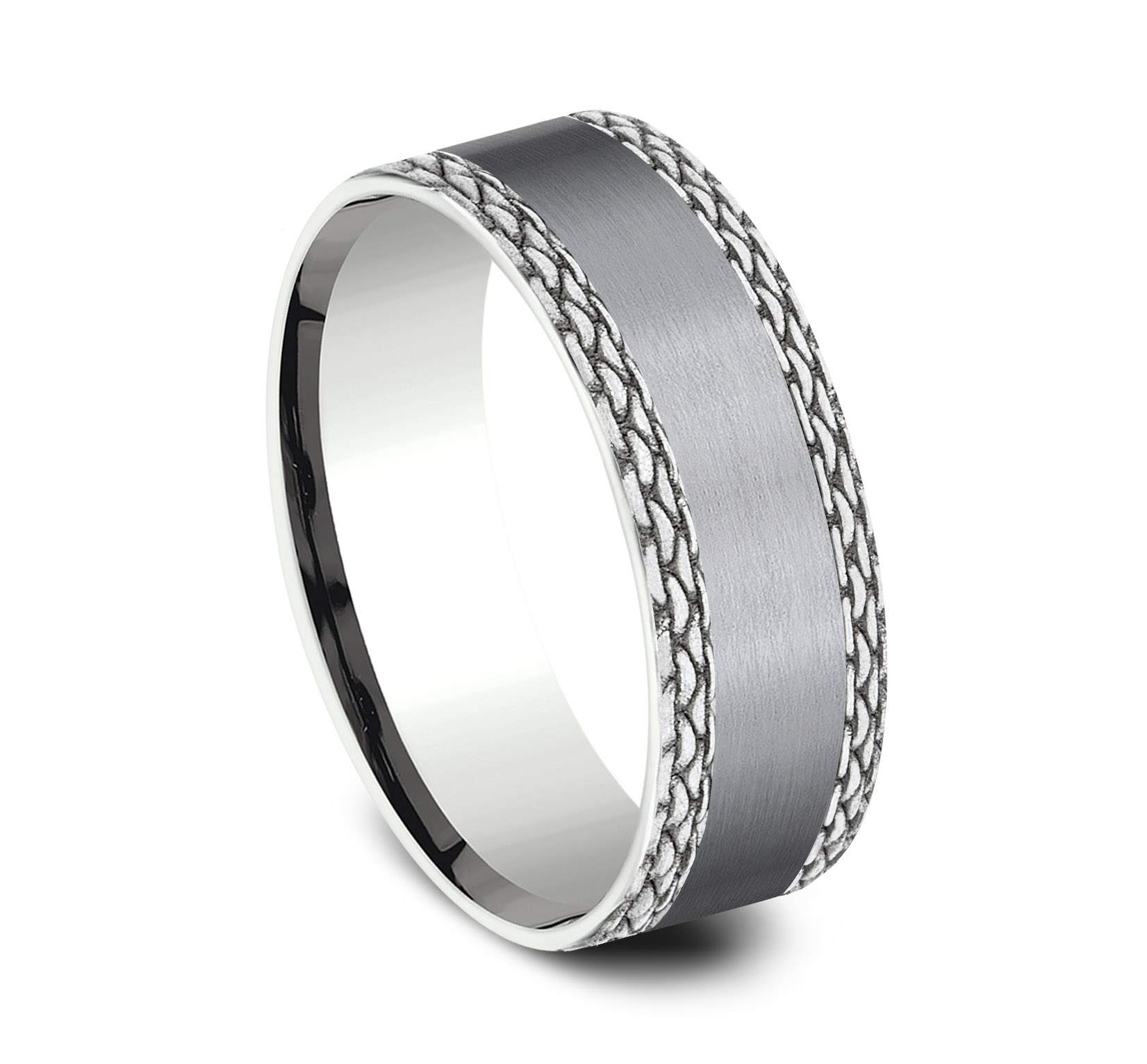 14k White Gold Men's Band with Grey Tantalum Center, 7mm