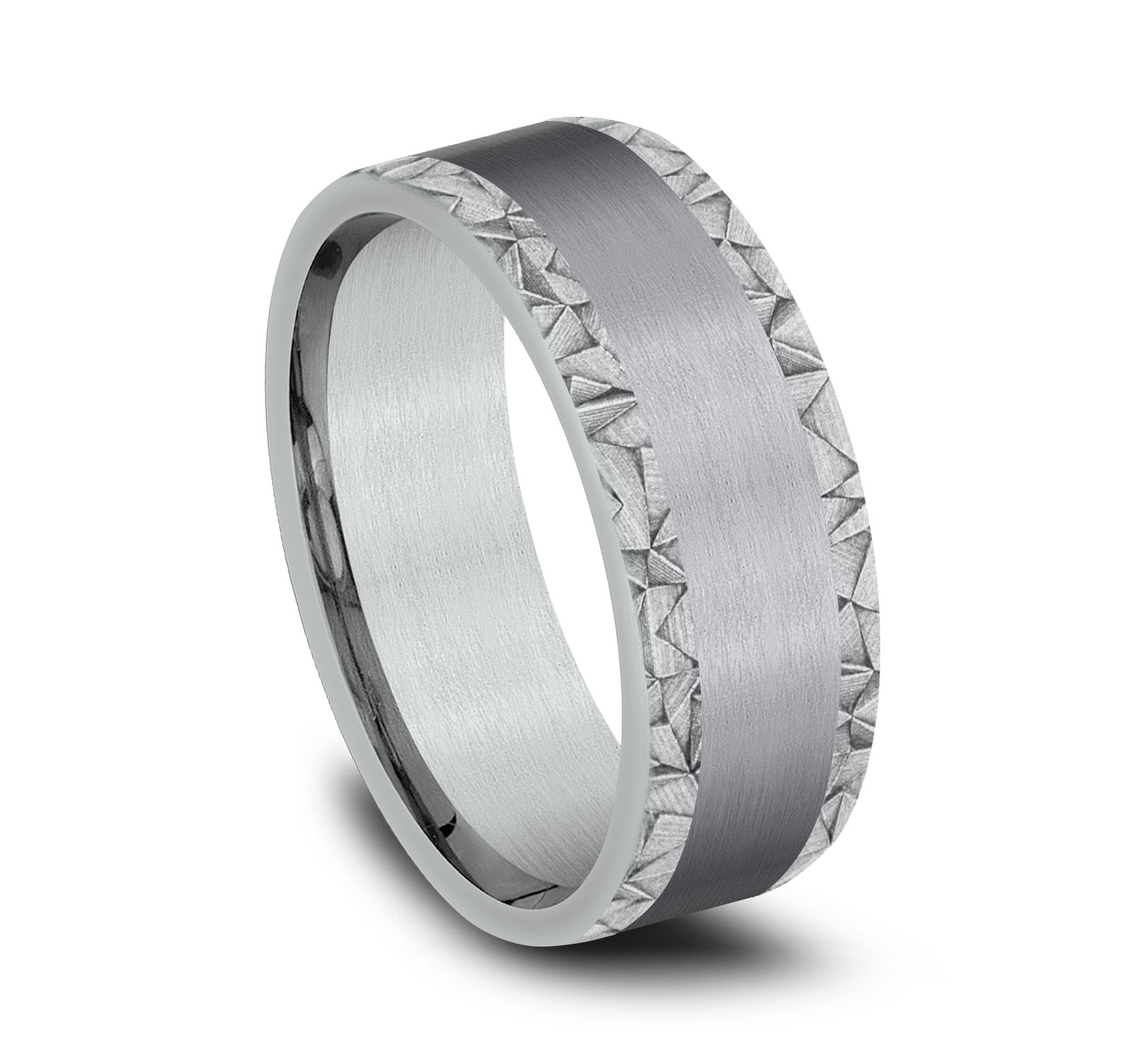 14k White Gold Men's Band with Grey Tantalum Center, 8mm