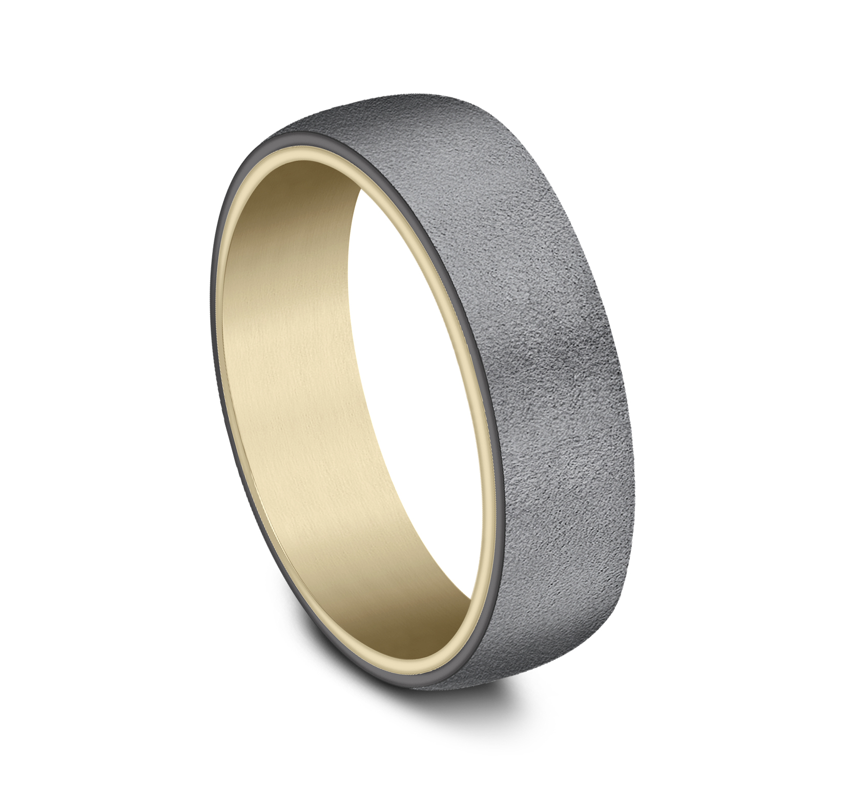 14k Yellow Gold Men's Band with Wire Brushed finish Tantalum Surface, 6.5mm