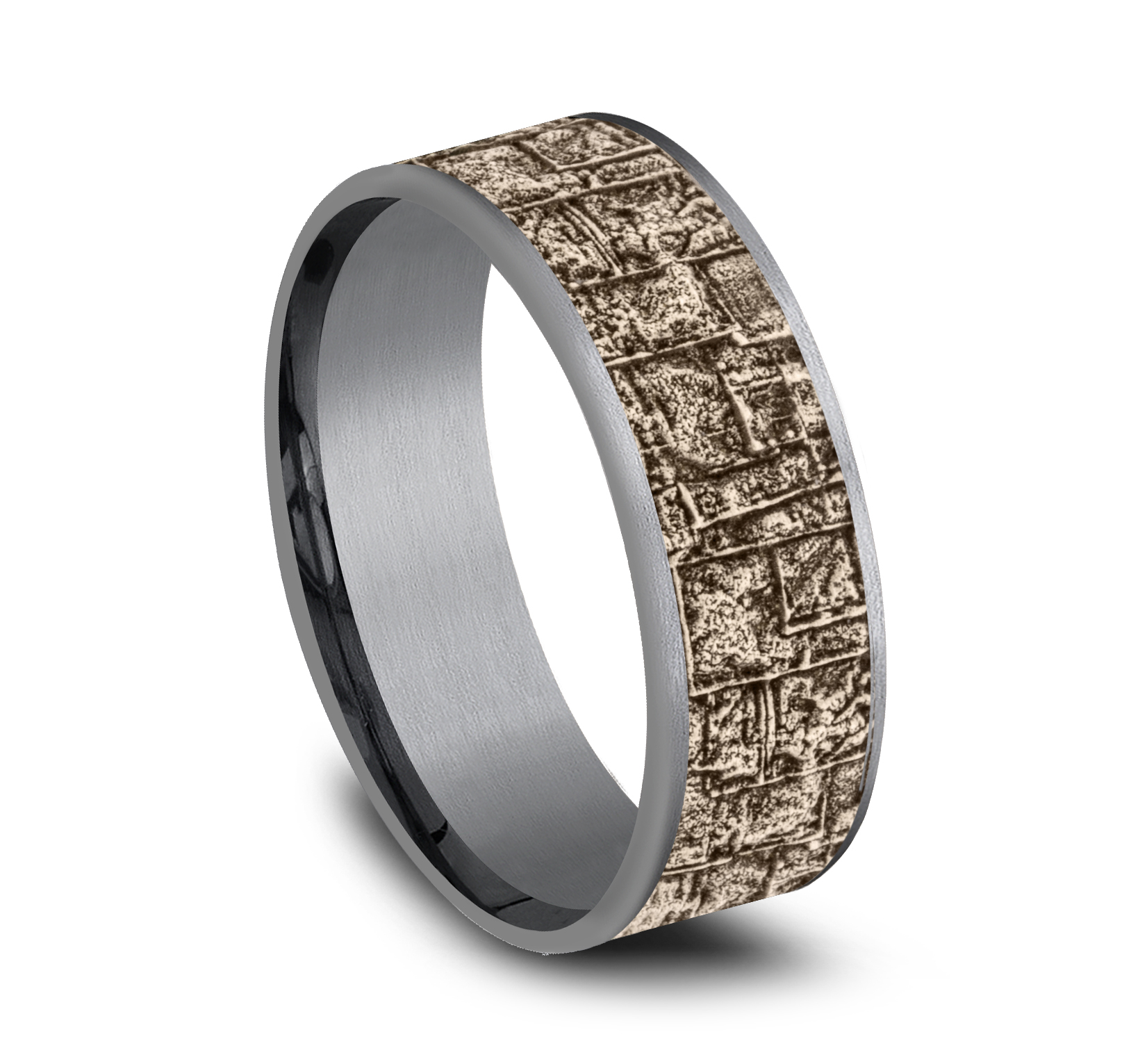 Bamboo Patterned 14k Rose Gold Center Tantalum Men's Band, 7.5mm