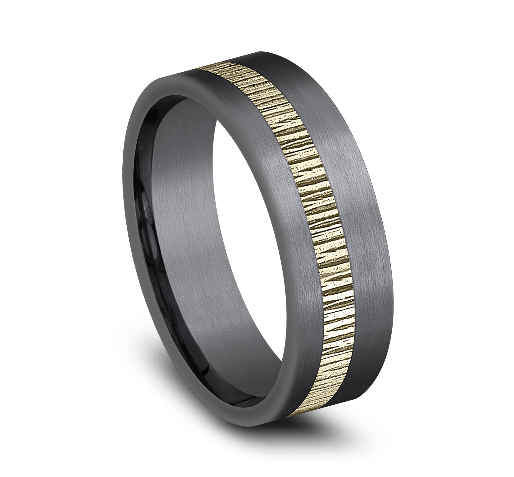 Darkened Tantalum Men's Band with 14k Yellow Gold Offset Strip, 7mm