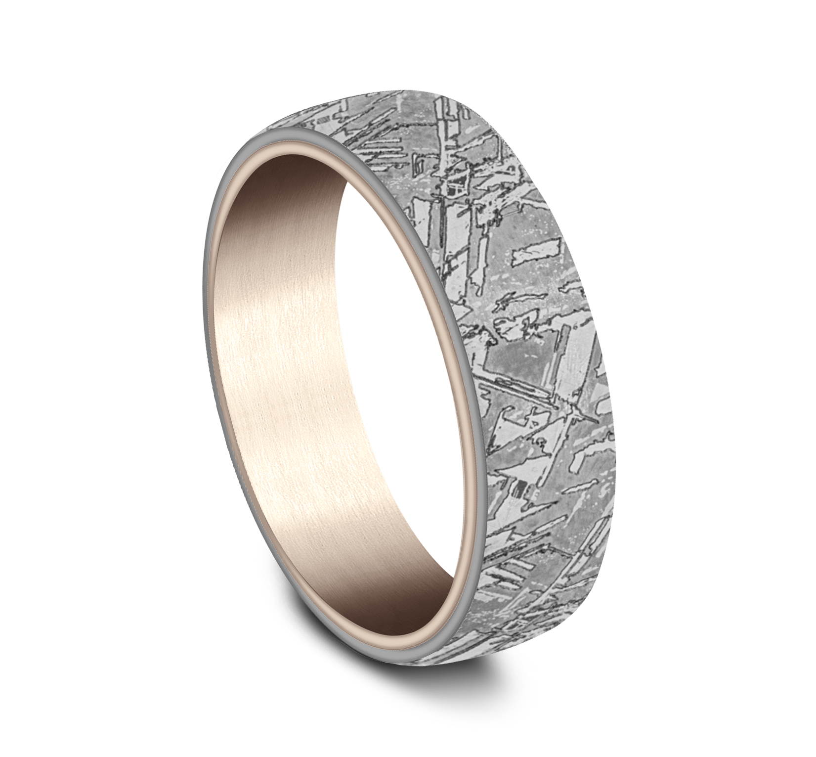 Grey Tantalum & 14k Rose Gold Faux Meteorite Men's Band, 6.5mm 