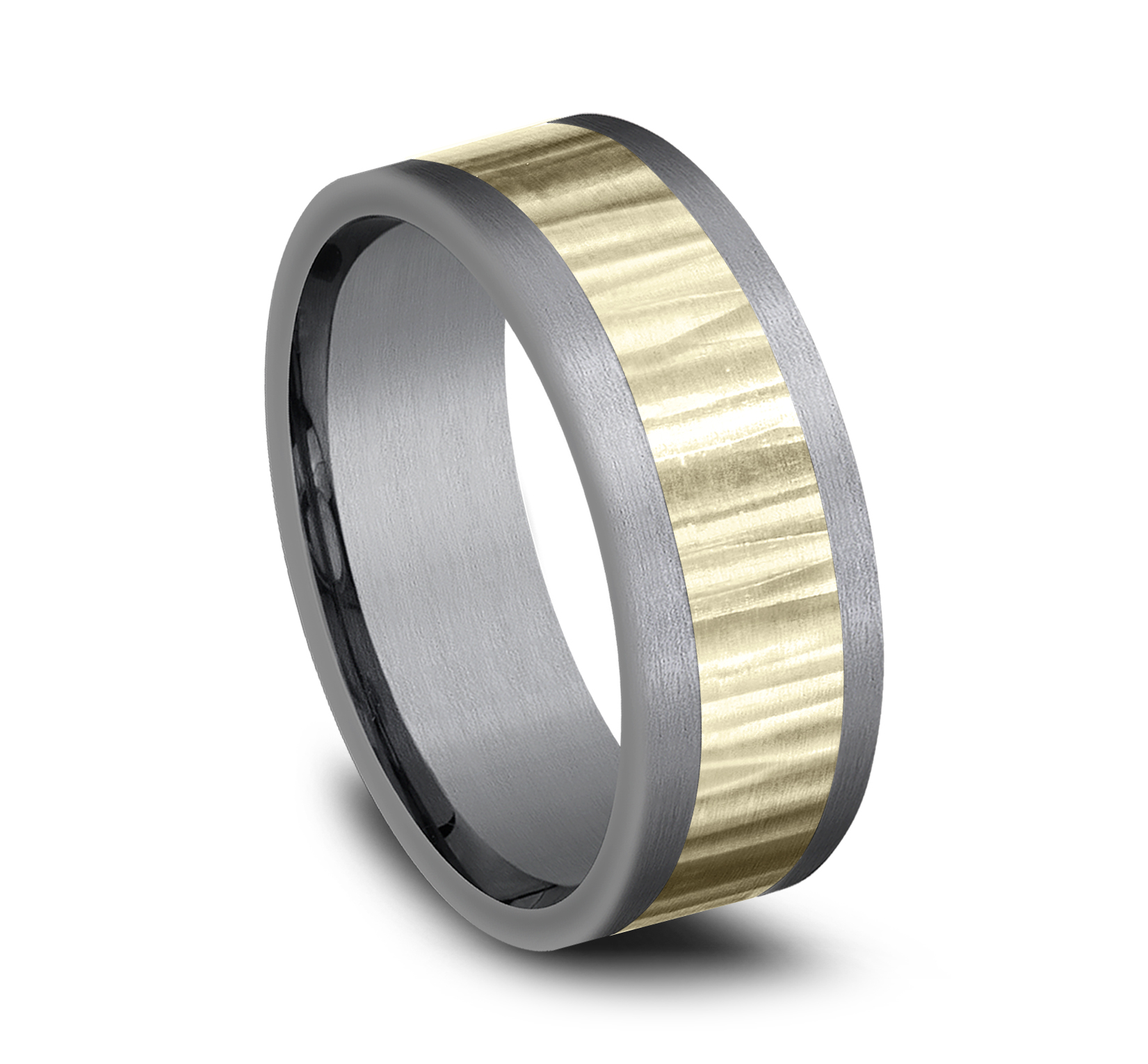 Hammered Finish 14k Yellow Gold Center Tantalum Men's Band, 8mm