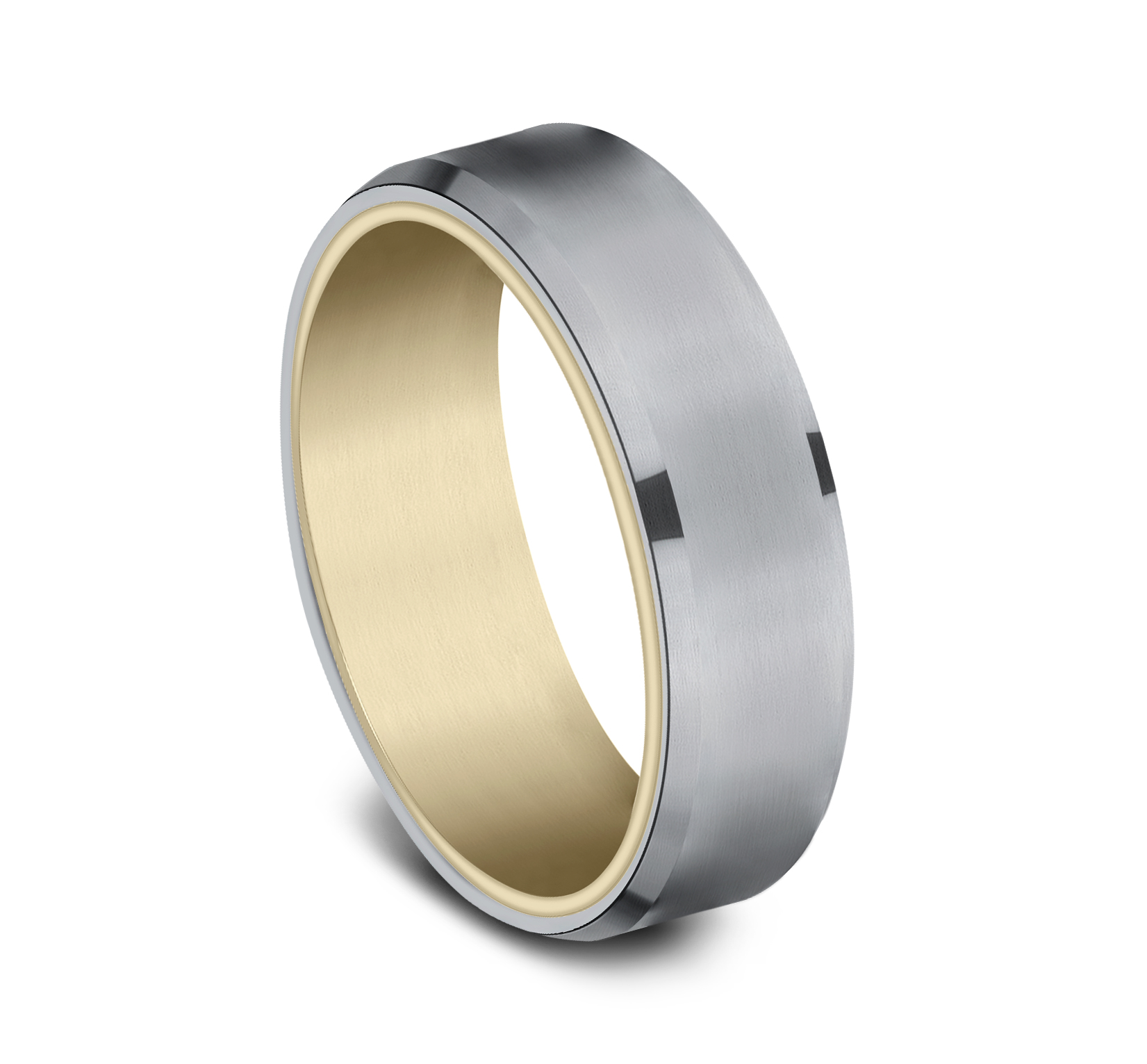 Satin Finished Grey Tantalum Center 14k Yellow Gold Men's Band, 6.5mm