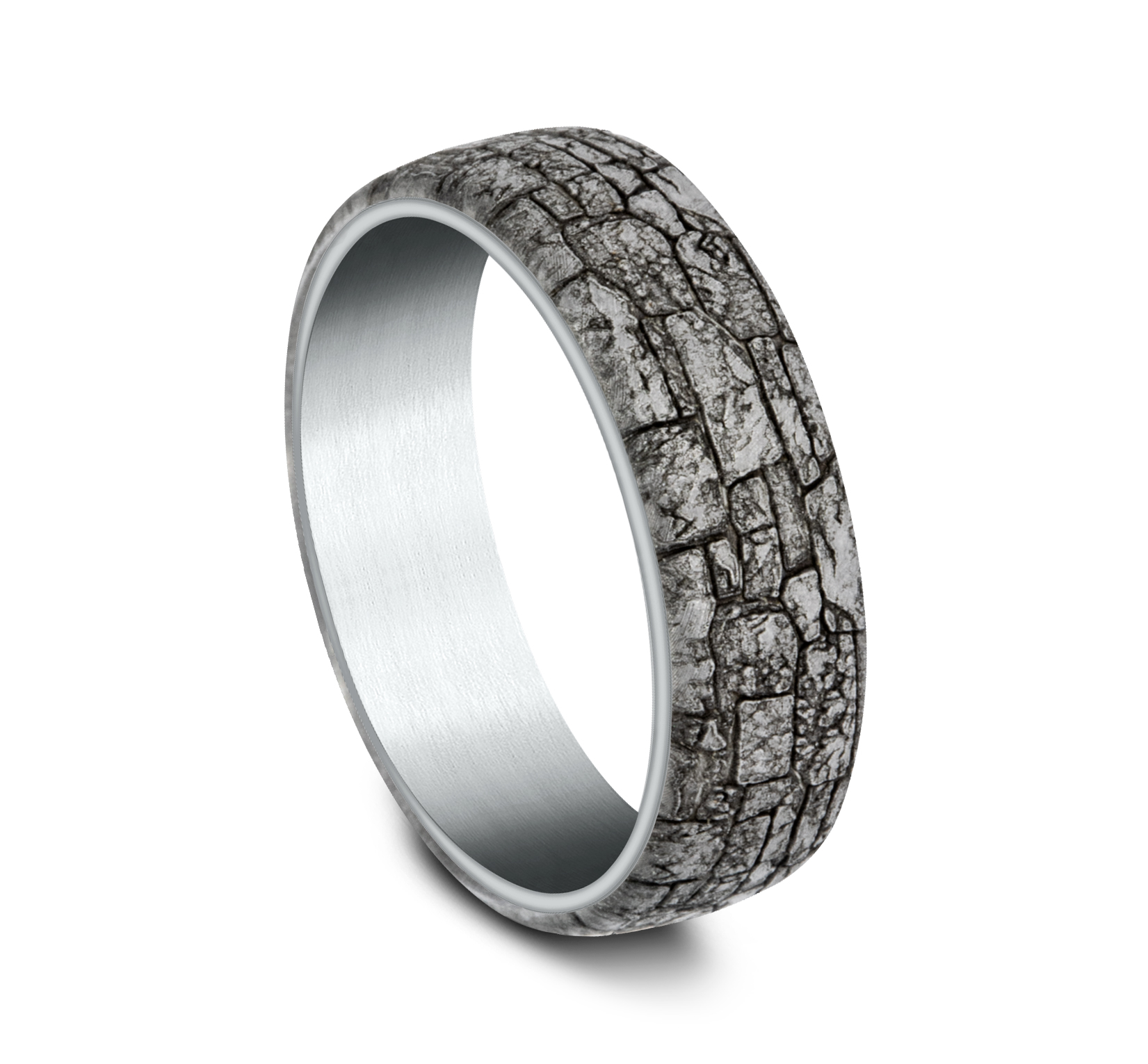 Stonewall Patterned Tantalum & 14k White Gold Men's Band, 6.5mm
