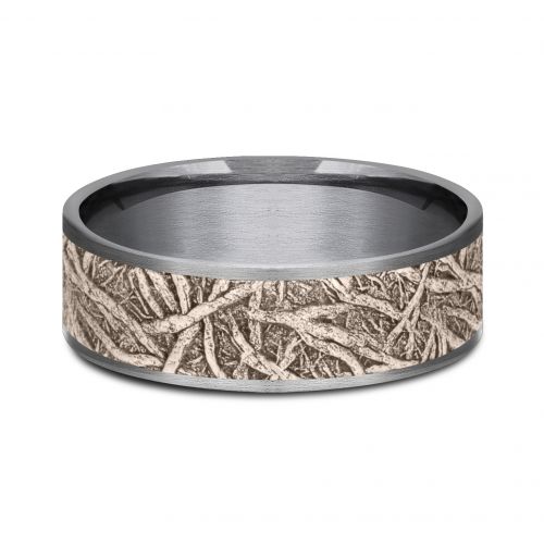 14k Rose Gold Center & Tantalum Tree Root Pattern Men's Band, 7.5 mm