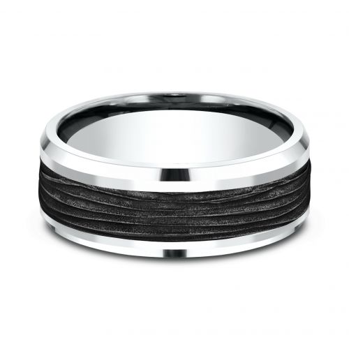 14k White Gold & Black Titanium Center Men's Band, 8mm