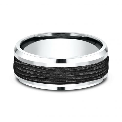 14k White Gold & Black Titanium Center Men's Band, 8mm 