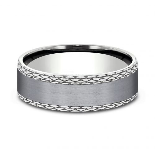 14k White Gold Men's Band with Grey Tantalum Center, 7mm