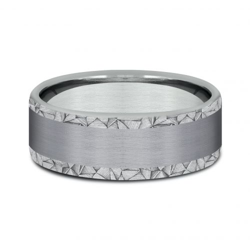 14k White Gold Men's Band with Grey Tantalum Center, 8mm