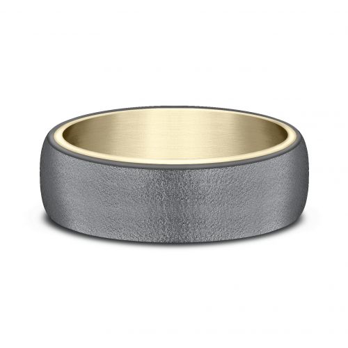 14k Yellow Gold Men's Band with Wire Brushed finish Tantalum Surface, 6.5mm