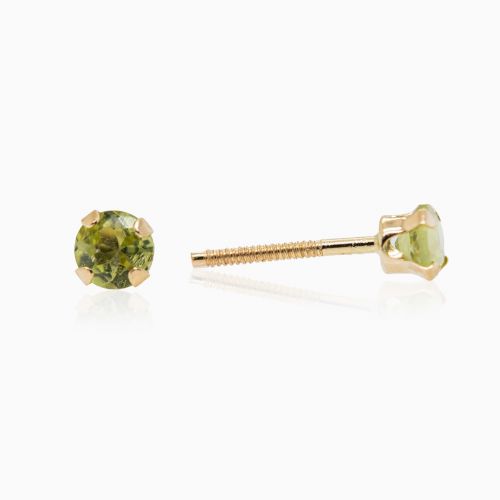 August  Birthstone Stud Earrings, Natural Peridots, 14k Yellow Gold