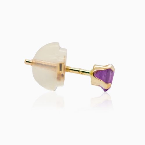 February  Birthstone Stud Earrings, Natural Amethyst, 14k Yellow Gold