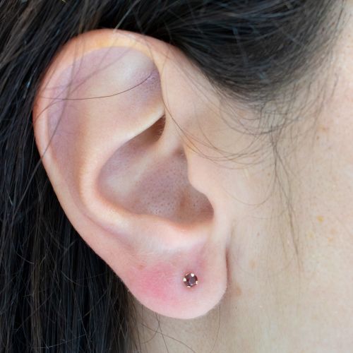 January Birthstone Stud Earrings, Natural Garnet, 14k Yellow Gold