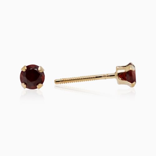 January Birthstone Stud Earrings, Natural Garnet, 14k Yellow Gold