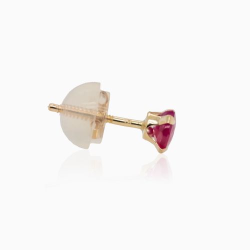 July Birthstone Stud Earrings, Natural Ruby, 14k Yellow Gold