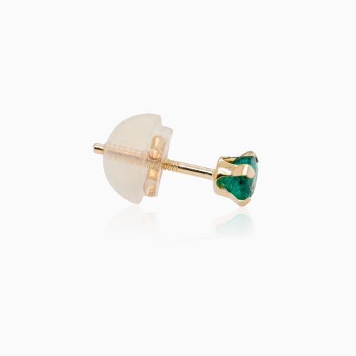 May Birthstone Stud Earrings, Natural Emerald, 14k Yellow Gold