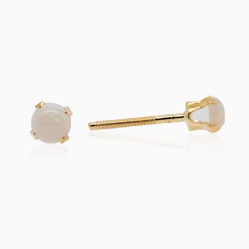 October Birthstone Stud Earrings, Natural Opal, 14k Yellow Gold