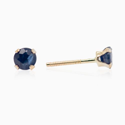 September Birthstone Stud Earrings, Natural Blue Sapphire, 14k Yellow Gold