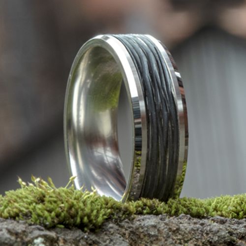 14k White Gold & Black Titanium Center Men's Band, 8mm