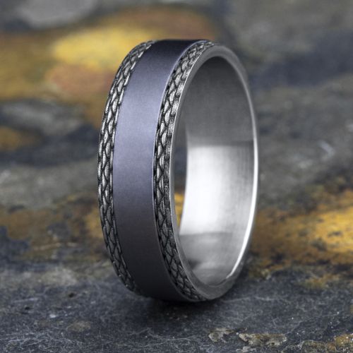 14k White Gold Men's Band with Grey Tantalum Center, 7mm