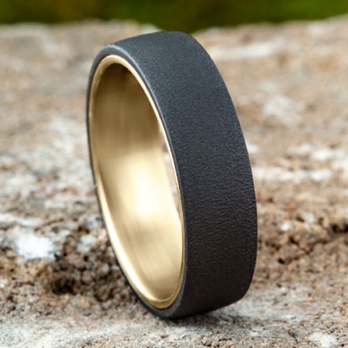 14k Yellow Gold Men's Band with Wire Brushed finish Tantalum Surface, 6.5mm