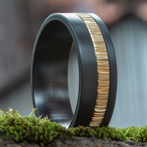 Darkened Tantalum Men's Band with 14k Yellow Gold Offset Strip, 7mm