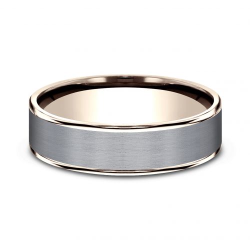 Grey Tantalum Center 14k Rose Gold Men's Band, 6.5mm