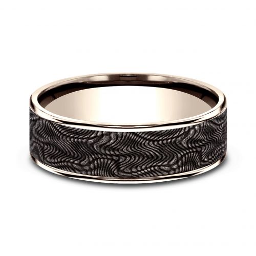 Grey Tantalum Snakeskin Pattern Center & 14k Rose Gold Men's Ring, 7.5mm