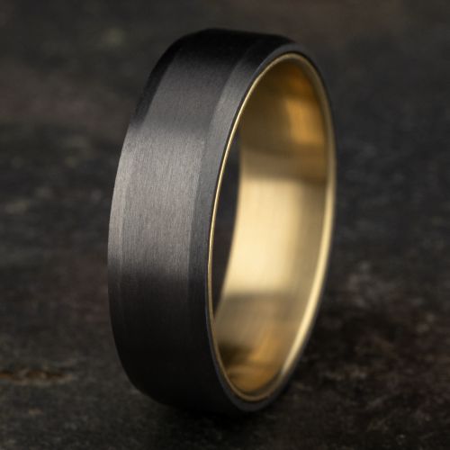 Satin Finished Grey Tantalum Center 14k Yellow Gold Men's Band, 6.5mm