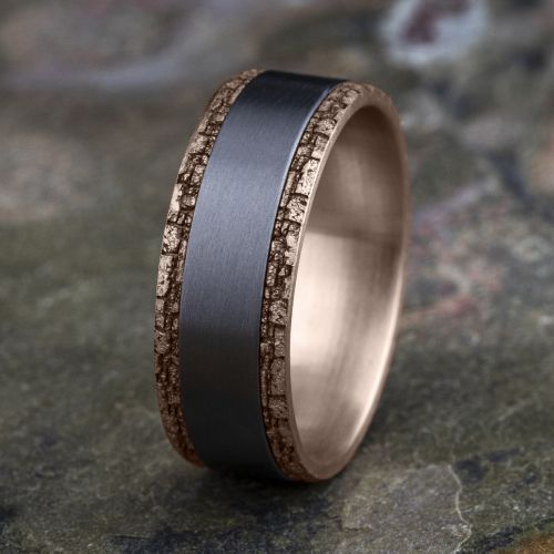 Satin Finished Tantalum Center, 14k Rose Gold Men's Band, 8mm