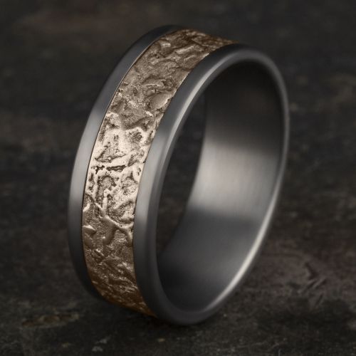 Splatter Patterned 14k Rose Gold Center Tantalum Man's Band, 8mm