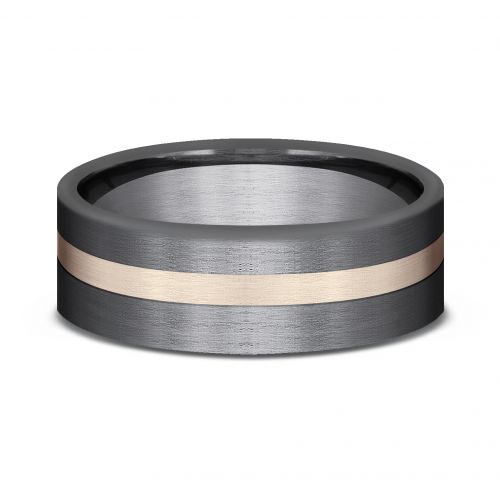 Tantalum Men's Band with 14k Rose Gold Offset Stripe, 7mm