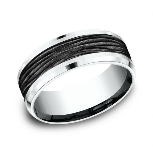 14k White Gold & Black Titanium Center Men's Band, 8mm