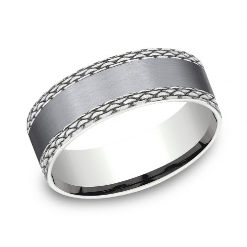 14k White Gold Men's Band with Grey Tantalum Center, 7mm