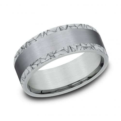 14k White Gold Men's Band with Grey Tantalum Center, 8mm