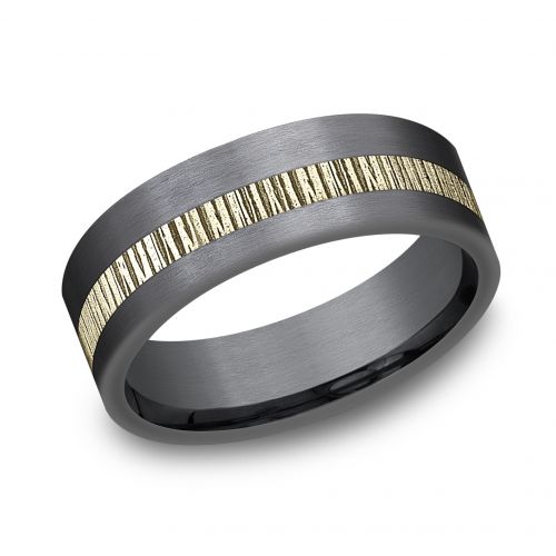 Darkened Tantalum Men's Band with 14k Yellow Gold Offset Strip, 7mm