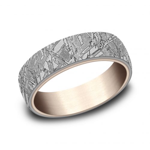 Grey Tantalum & 14k Rose Gold Faux Meteorite Men's Band, 6.5mm