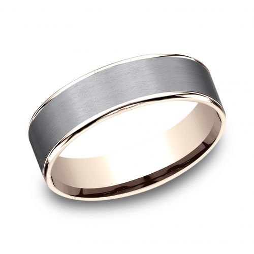 Grey Tantalum Center 14k Rose Gold Men's Band, 6.5mm