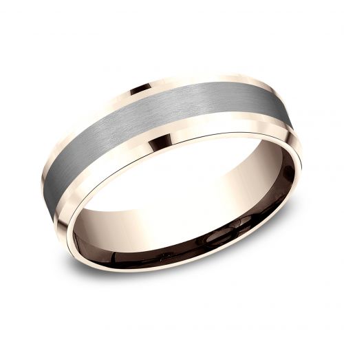 Satin Finished Grey Tantalum Center & 14k Rose Gold Men's Ring, 7mm